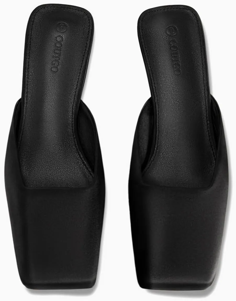 Coutgo Women's Mules Low Kitten Heel Closed Square Toe Slip On Backless Dress Shoes,Size Fits Large