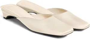Coutgo Women's Mules Low Kitten Heel Closed Square Toe Slip On Backless Dress Shoes,Size Fits Large