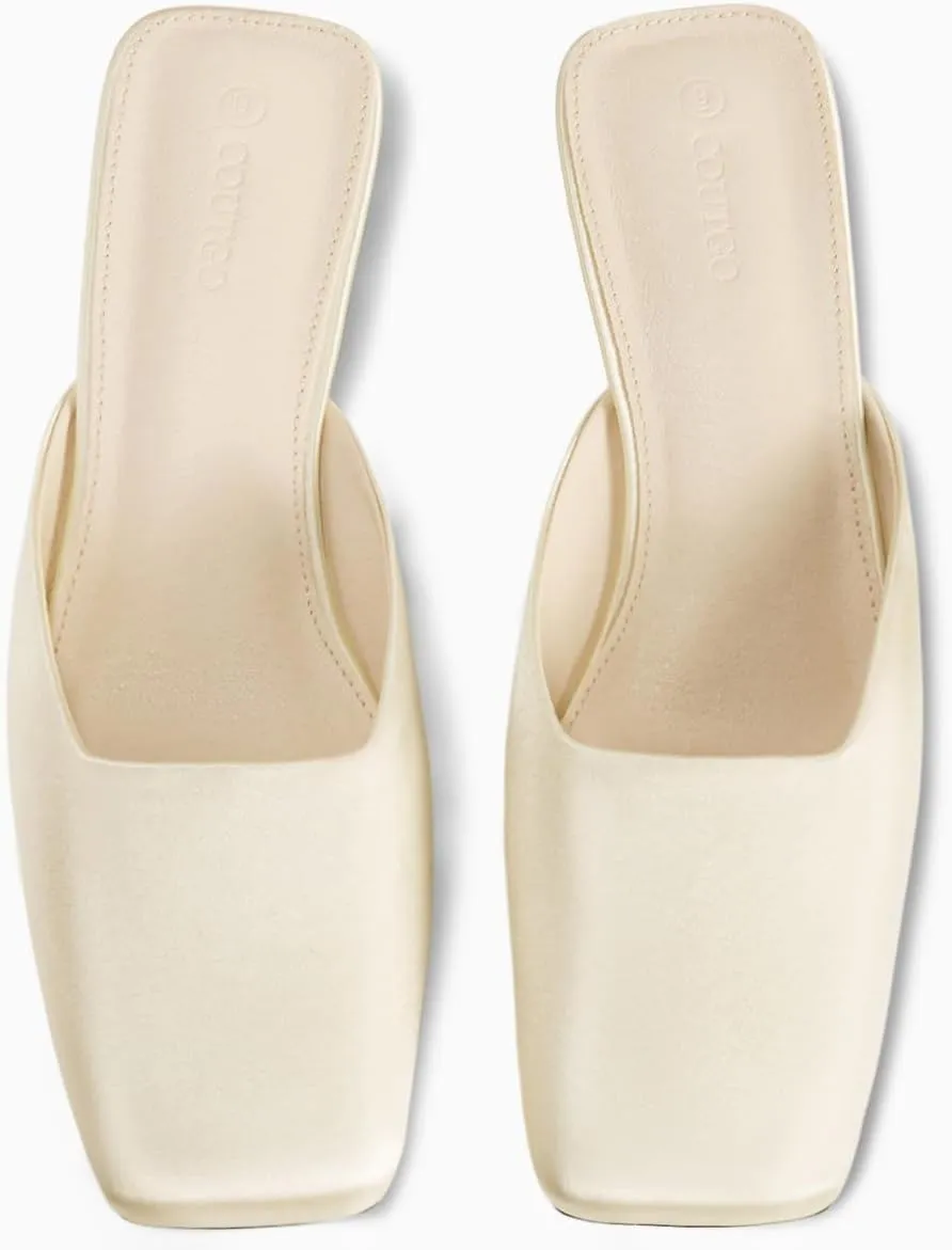 Coutgo Women's Mules Low Kitten Heel Closed Square Toe Slip On Backless Dress Shoes,Size Fits Large