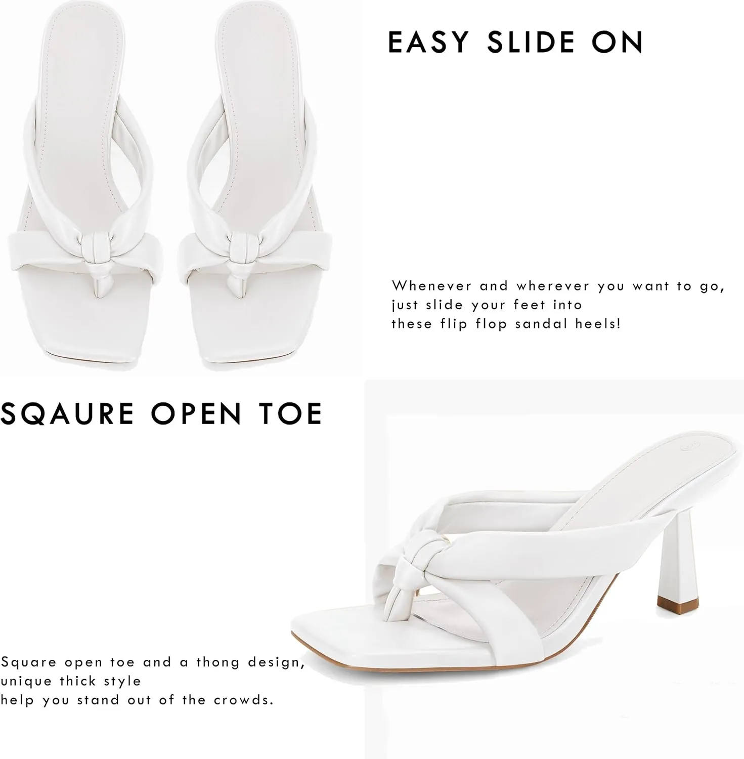 Coutgo Womens Thong Heels Mules Square Toe Heeled Flip Flops Mule Sexy Stiletto Dress Party Sandals