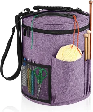 Crochet Bag Organizer,Large Capacity Knitting Bag,Yarn Organizer for Crochet Accessories and Supplies,Big Yarn Bag,Yarn Storage bag with Shoulder Strap-Only bag.(Purple)