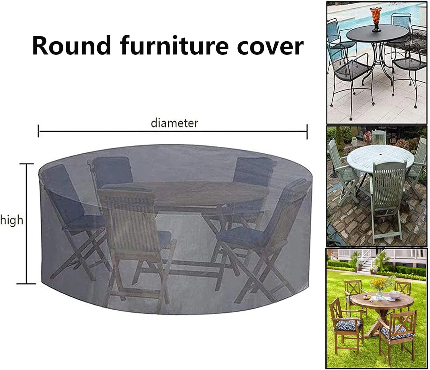 Cubierta Muebles Exterior 48x30in, Fundas para Muebles De Jardãn, Cubierta Redonda Mesa Jardín, Impermeable A Prueba Viento Anti-UV Patio Circular Exteriores, 420D Oxford