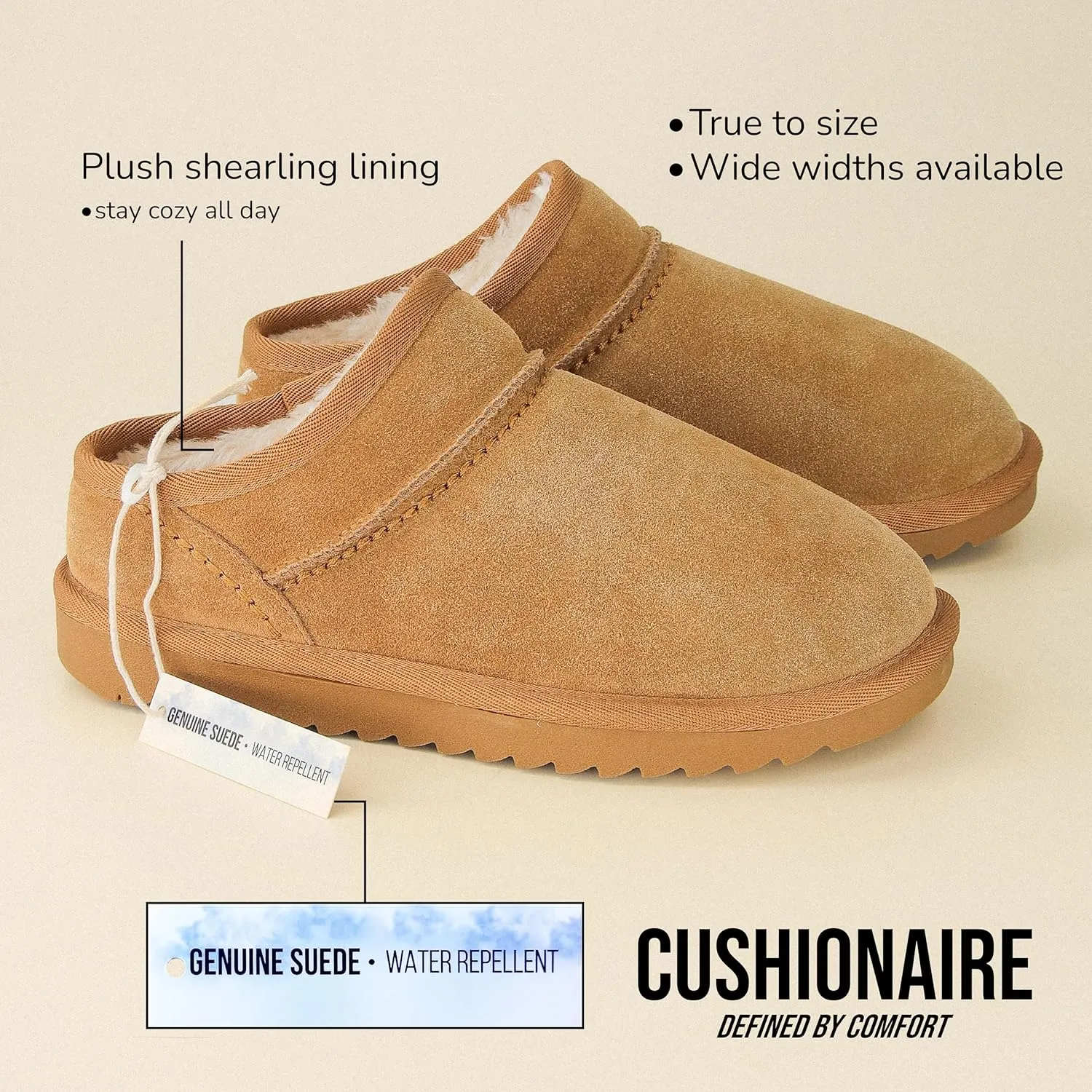 CUSHIONAIRE Women's Hilo Genuine Suede cozy mule  Memory Foam
