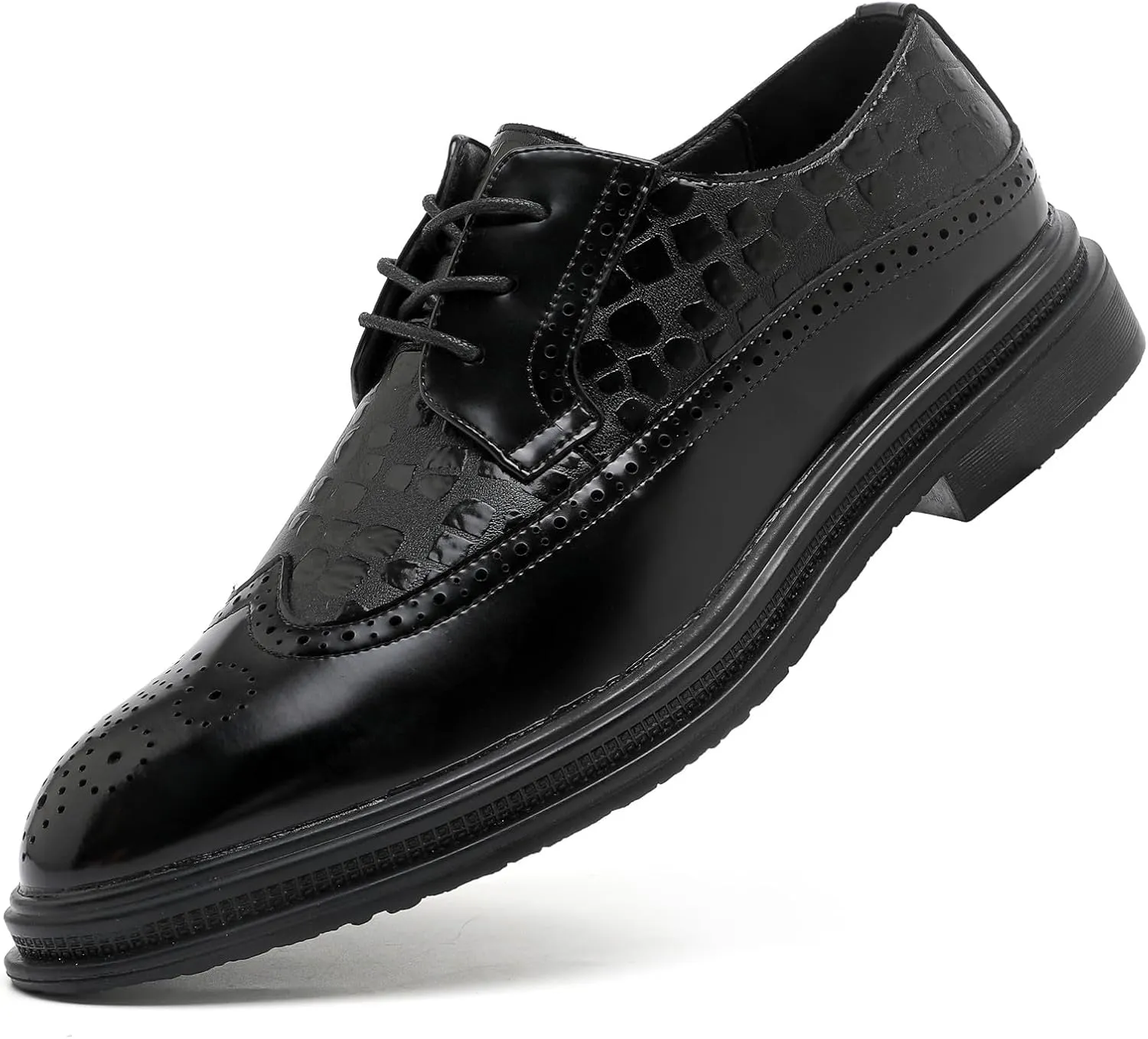 DADAWEN Men's Dress Shoes Classic Lace Up Wingtip Oxford Shoes Business Formal Shoes