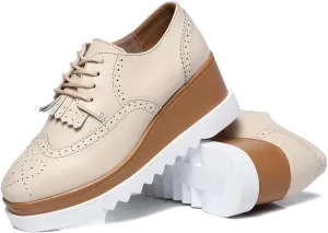DADAWEN Women's Fashion Tassels Square-Toe Lace-up Platform Wedge Oxford Shoes
