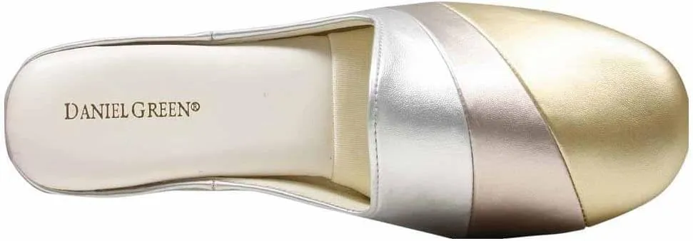 Daniel Green Womens Denise Metallic Slip On Mule Casual Slippers Casual - Gold, Silver