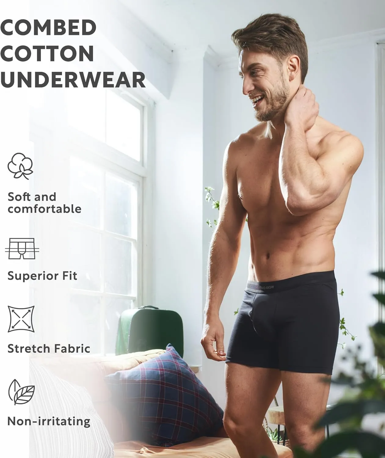 DAVID ARCHY Men's Underwear Boxer Briefs Cotton Comfortbale Soft Breathable with Fly Underwear for Men 6 Pack