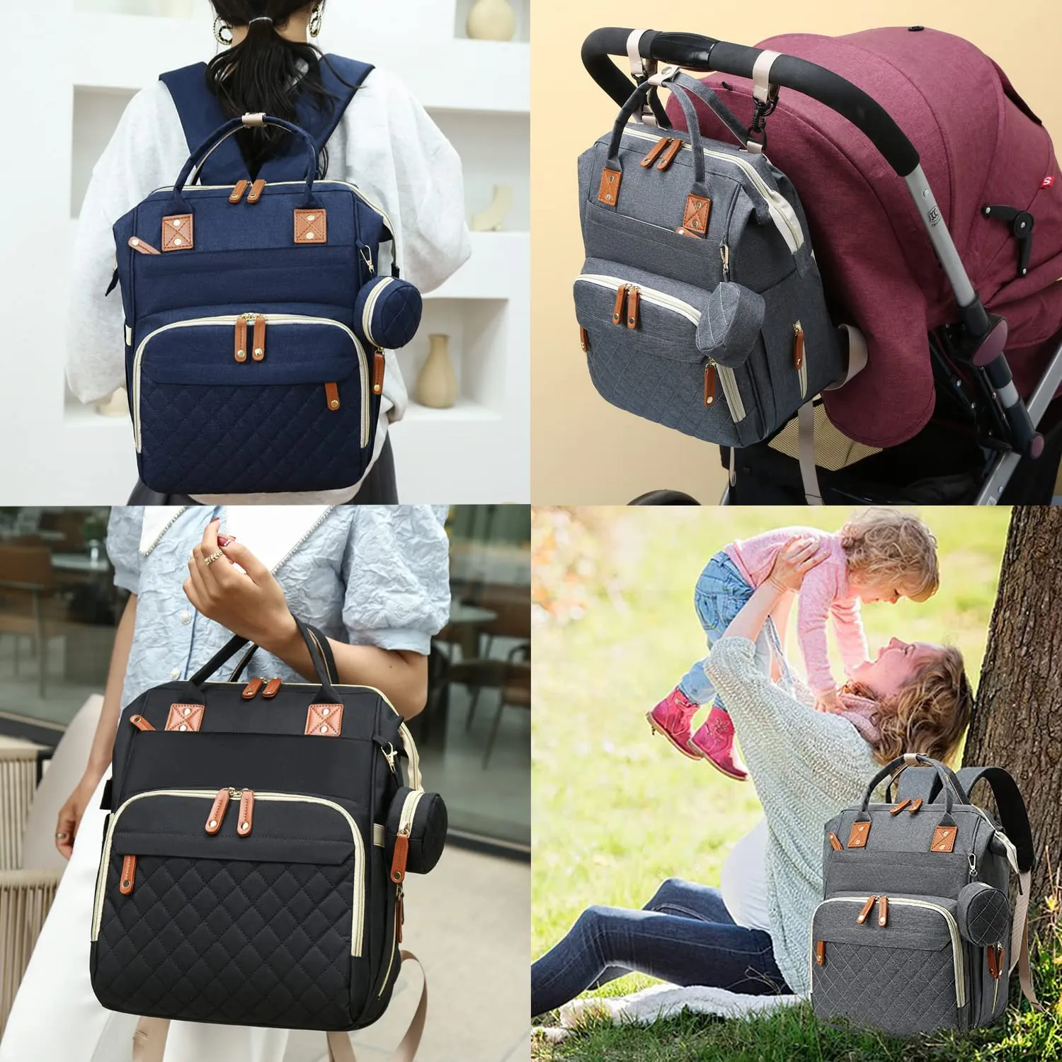 Diaper Bag Backpack Baby Bag, Baby Girl Boy Diaper Bag for Dad Mom with Pad, 16 Pockets, Pacifier Case, Large Diaper Bags Unisex for Travel (Black)