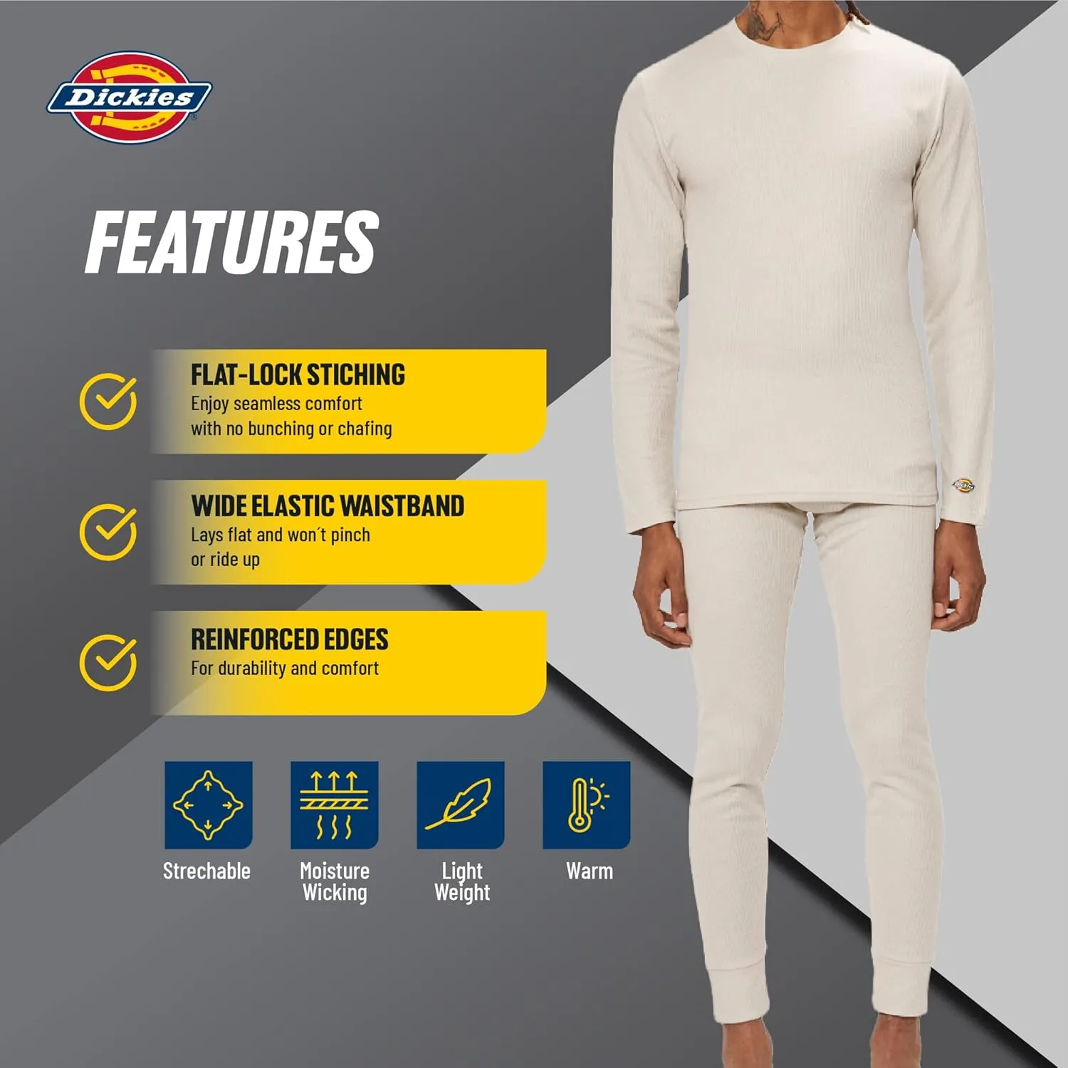Dickies Mens Long Johns Thermal Underwear Set, 2 Piece Cold Weather Base Layer Set for Men