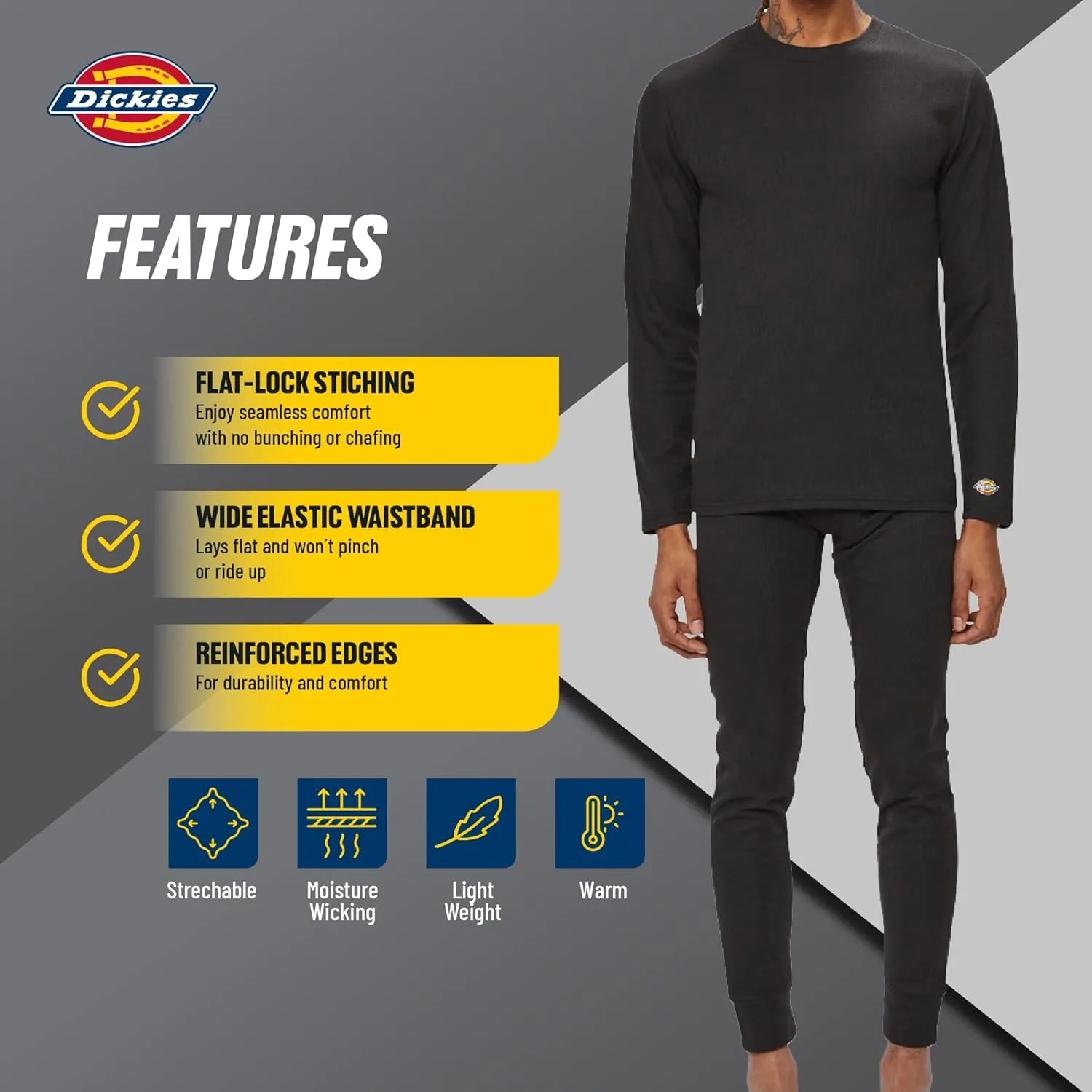 Dickies Mens Long Johns Thermal Underwear Set, 2 Piece Cold Weather Base Layer Set for Men