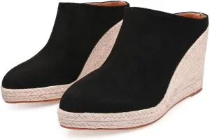 DINTAHA Closed Toe Wedges For Women,Pointed Toe Platform Wedge Mules,Espadrille Sandals For Women-Choose Half Size Larger