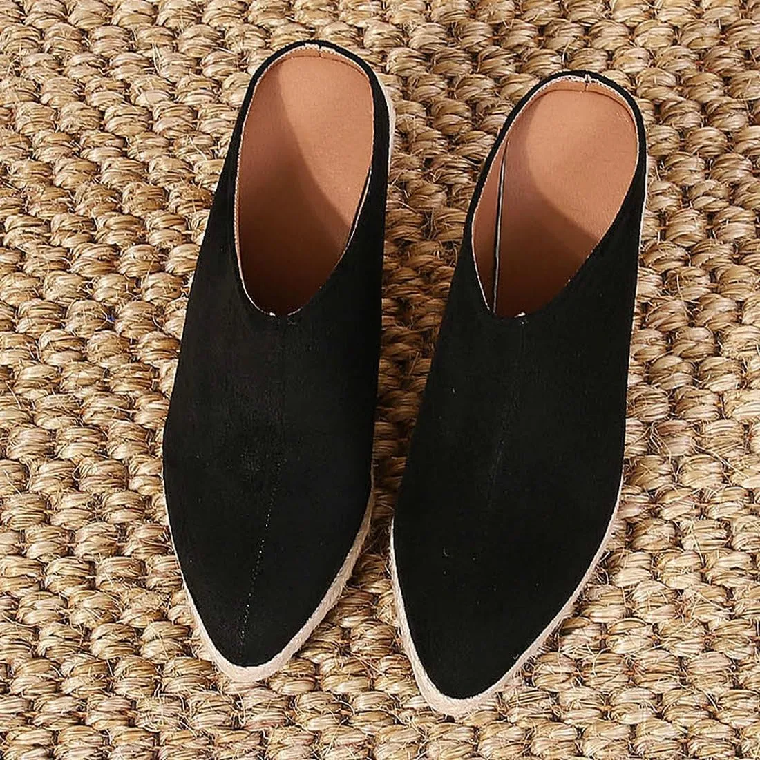 DINTAHA Closed Toe Wedges For Women,Pointed Toe Platform Wedge Mules,Espadrille Sandals For Women-Choose Half Size Larger