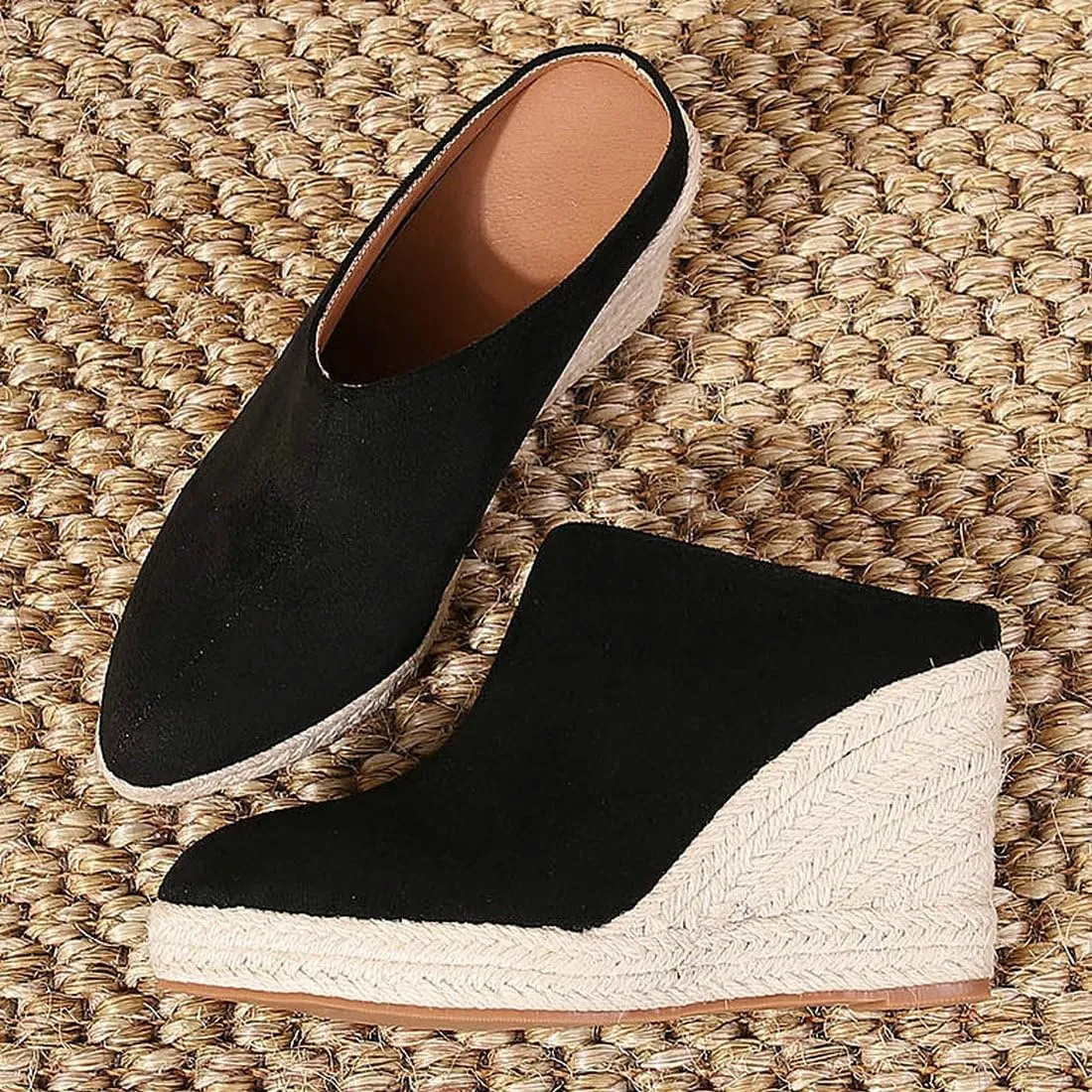 DINTAHA Closed Toe Wedges For Women,Pointed Toe Platform Wedge Mules,Espadrille Sandals For Women-Choose Half Size Larger