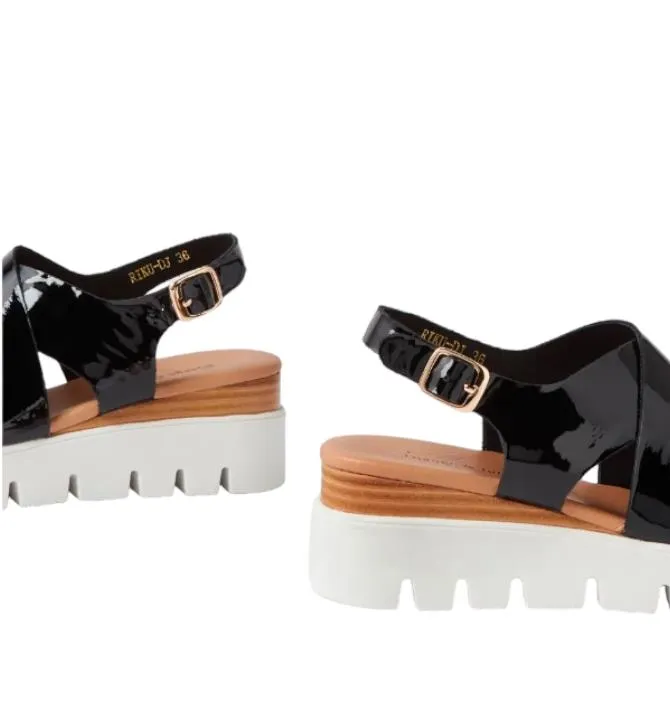 DJANGO & JULIETTE 40 Riku Patent Leather Black/White Platform Sandals AS NEW!