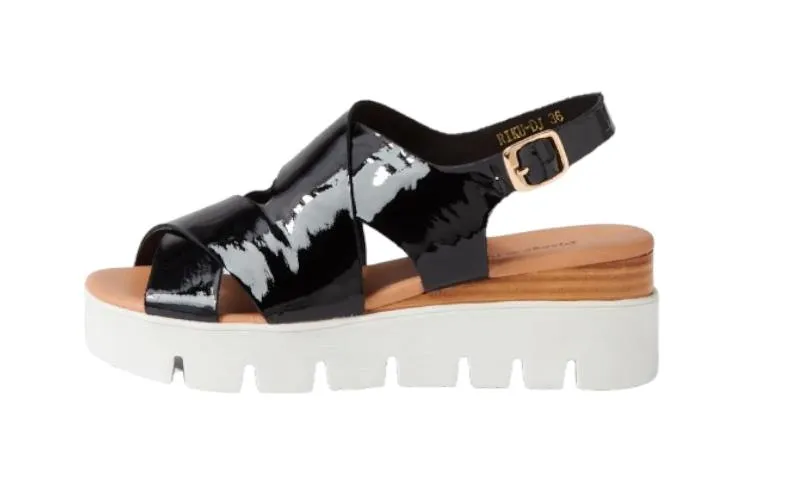 DJANGO & JULIETTE 40 Riku Patent Leather Black/White Platform Sandals AS NEW!