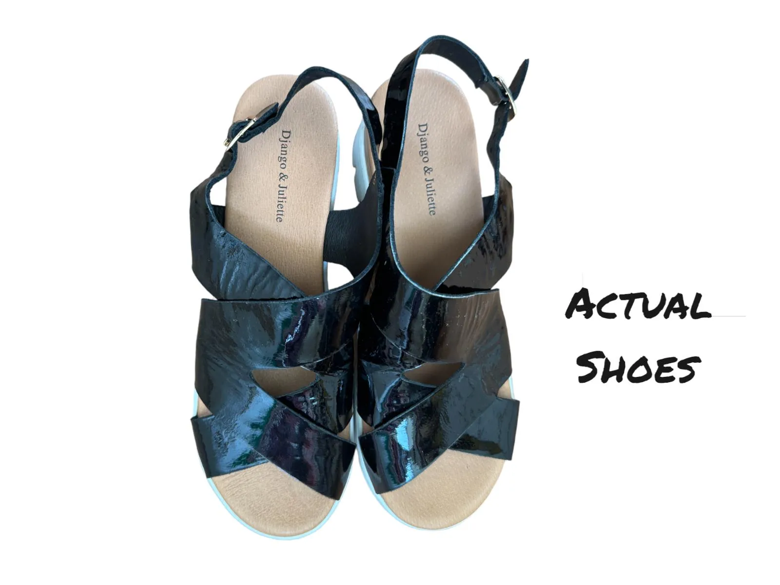 DJANGO & JULIETTE 40 Riku Patent Leather Black/White Platform Sandals AS NEW!