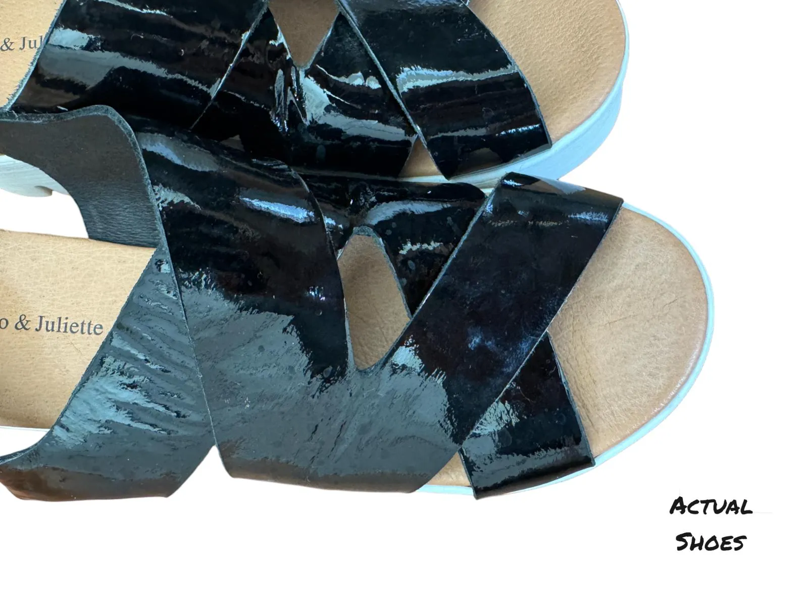 DJANGO & JULIETTE 40 Riku Patent Leather Black/White Platform Sandals AS NEW!