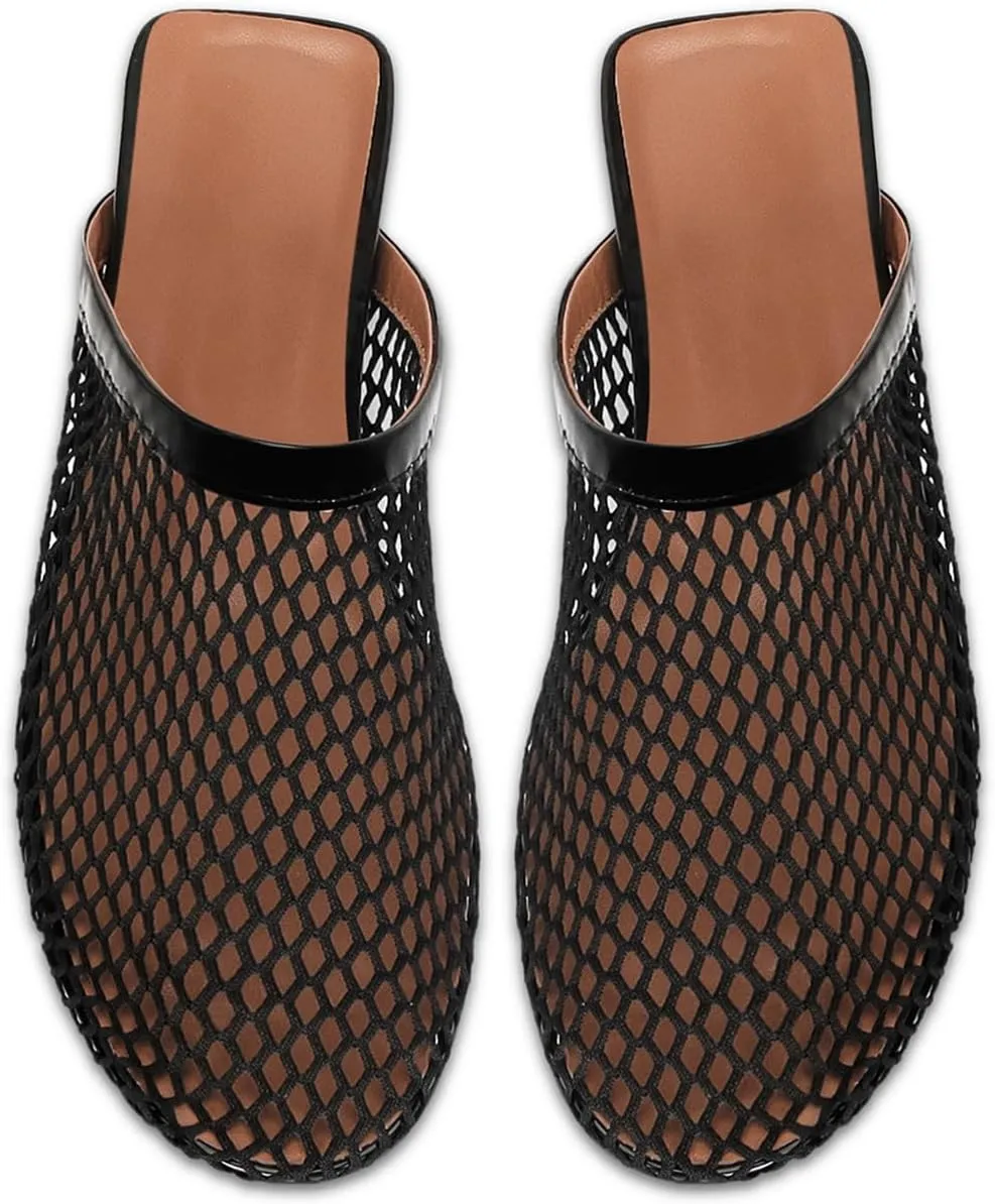 DOEYG Mesh Ballet Flats for Women Buckle Strap Comfy Casual Office Fishnet Ballerina Flat Shoes