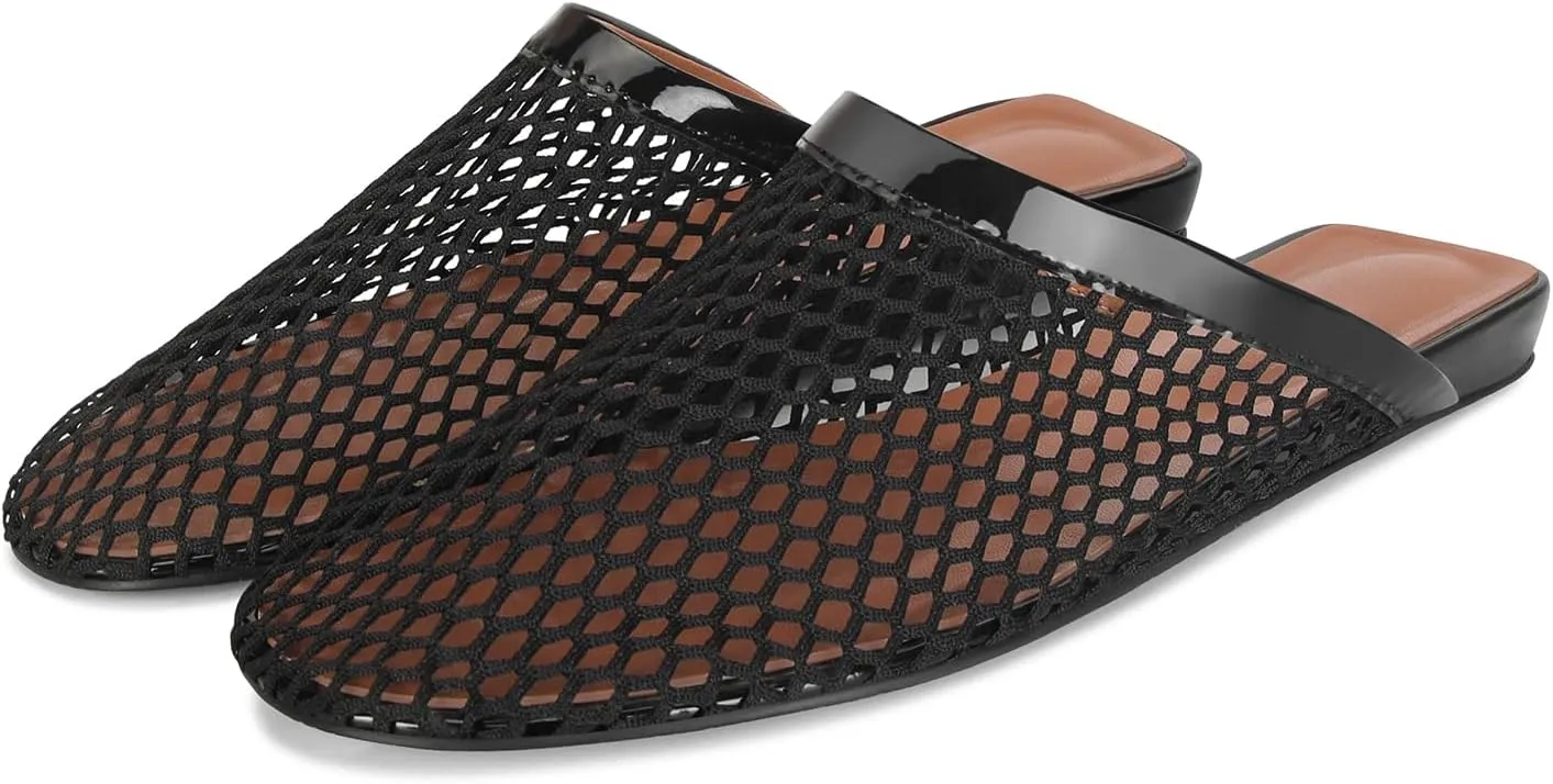 DOEYG Mesh Ballet Flats for Women Buckle Strap Comfy Casual Office Fishnet Ballerina Flat Shoes