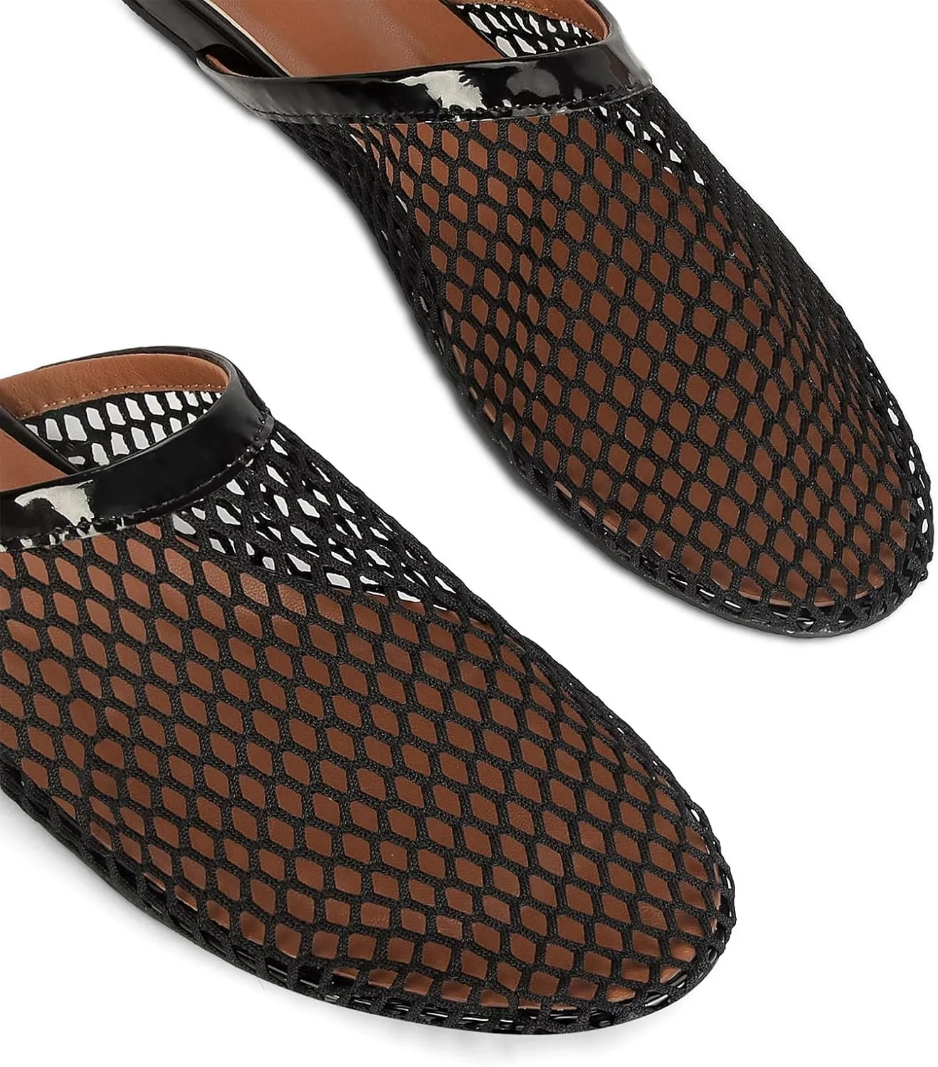 DOEYG Mesh Ballet Flats for Women Buckle Strap Comfy Casual Office Fishnet Ballerina Flat Shoes
