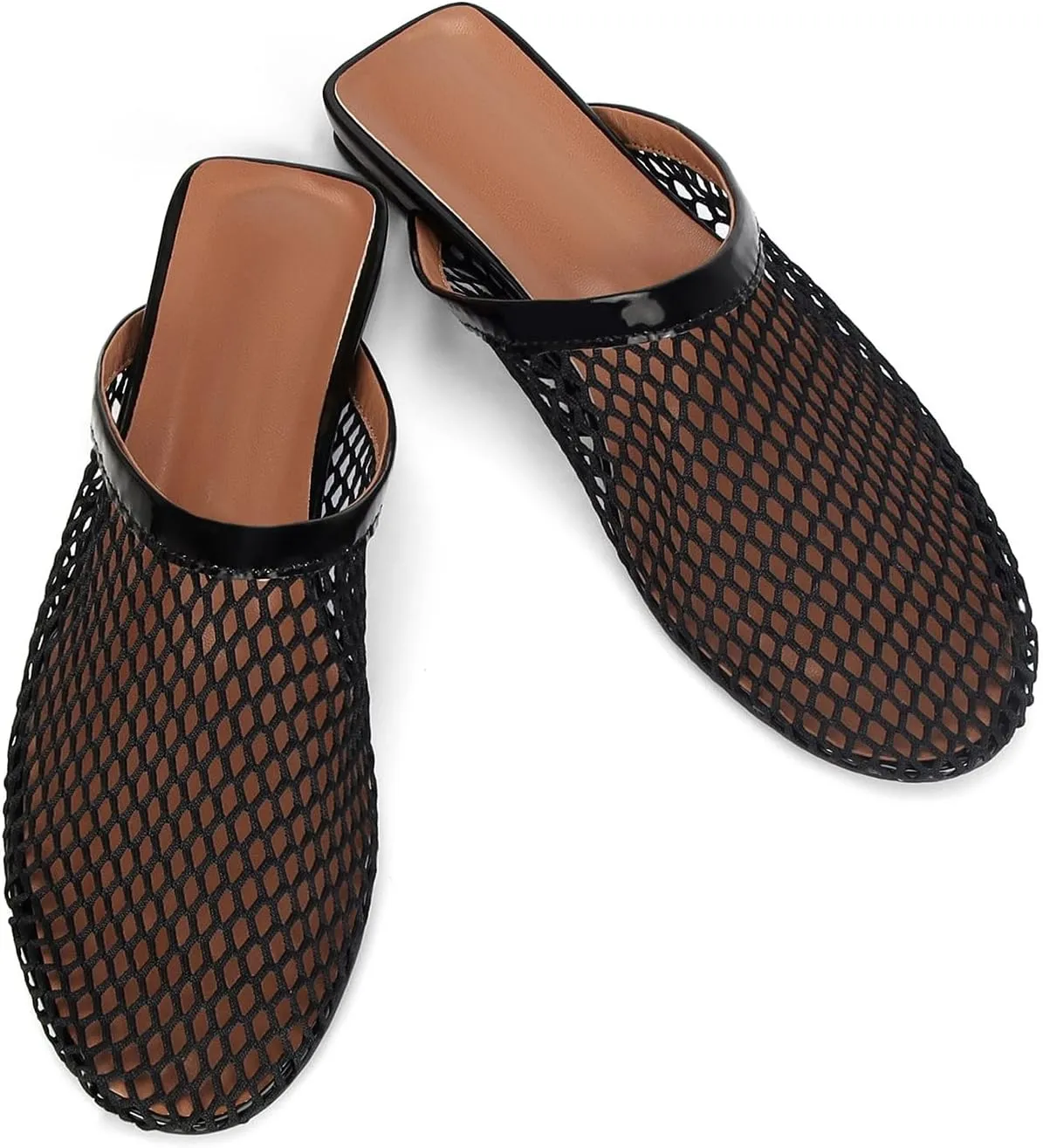 DOEYG Mesh Ballet Flats for Women Buckle Strap Comfy Casual Office Fishnet Ballerina Flat Shoes