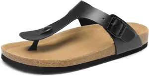 DREAM PAIRS Arch Support Thong Sandals for Women Casual Leather Flip Flops Dressy Slides with Soft Cork Footbed Adjustable Strap for Summer Beach Vacation