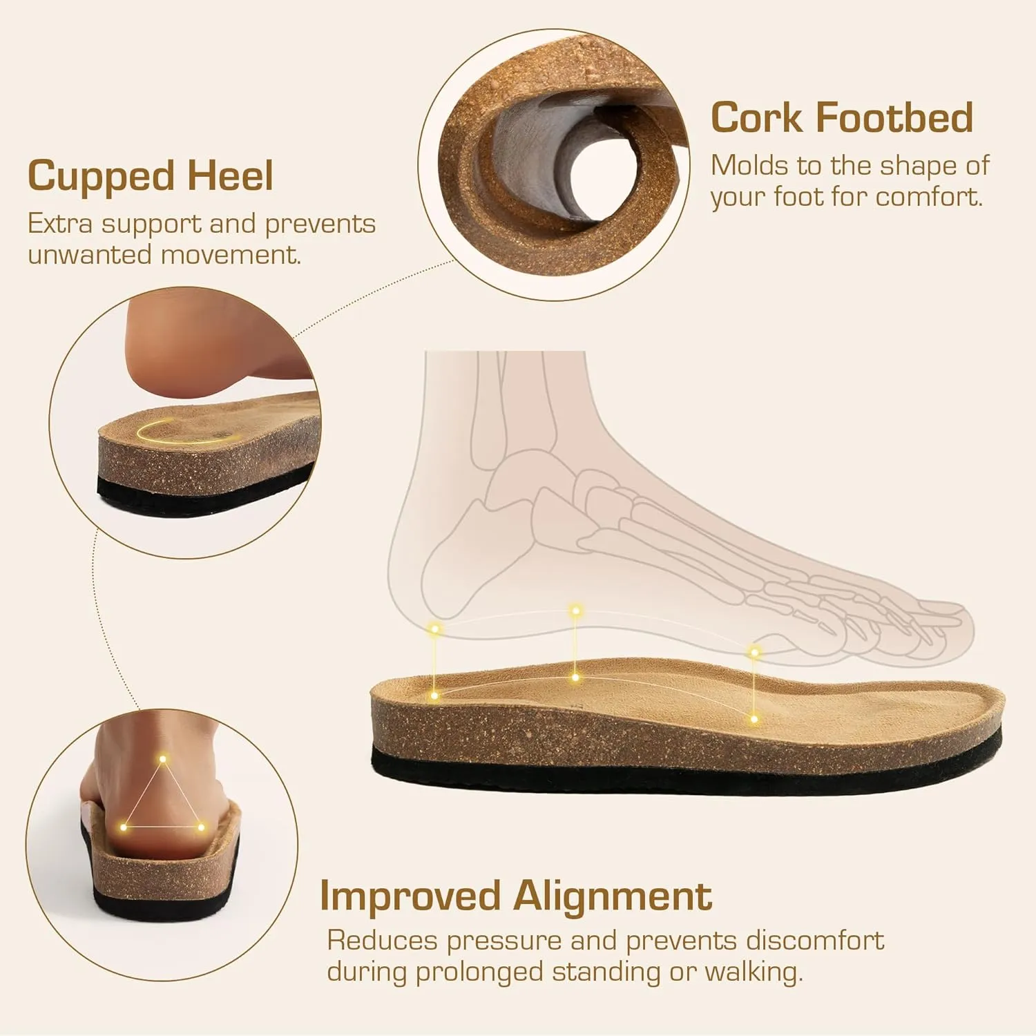 DREAM PAIRS Arch Support Thong Sandals for Women Casual Leather Flip Flops Dressy Slides with Soft Cork Footbed Adjustable Strap for Summer Beach Vacation