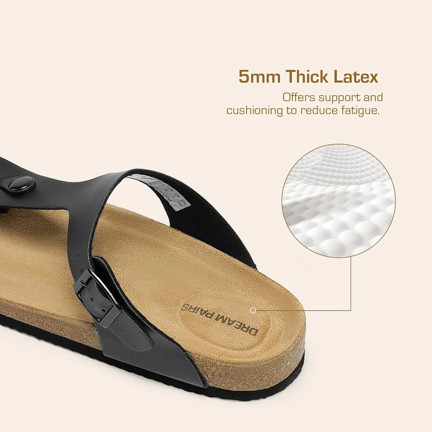 DREAM PAIRS Arch Support Thong Sandals for Women Casual Leather Flip Flops Dressy Slides with Soft Cork Footbed Adjustable Strap for Summer Beach Vacation