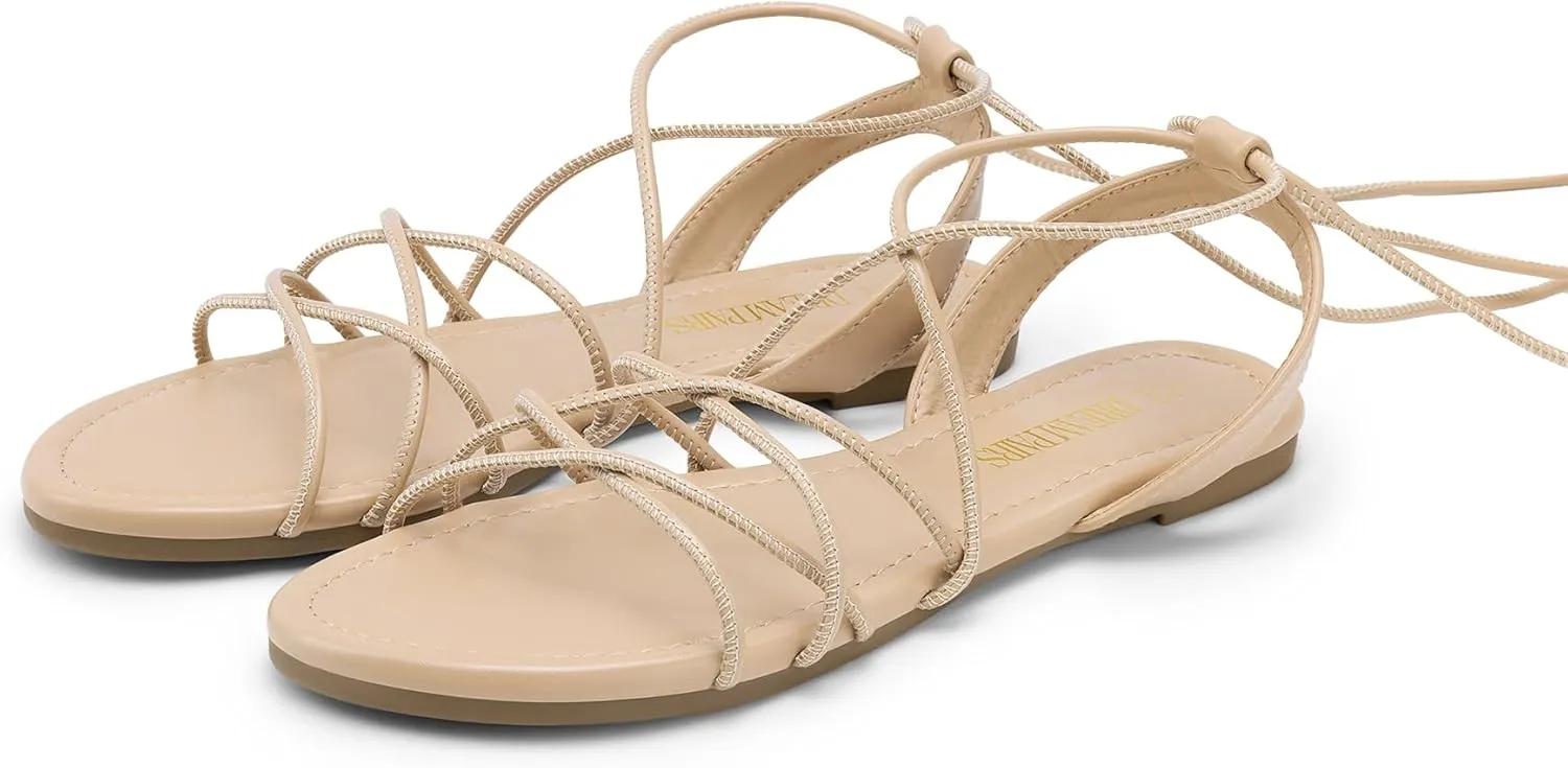 DREAM PAIRS Lace-up Gladiator Sandals Strappy Dressy Summer Flat Sandals for Women