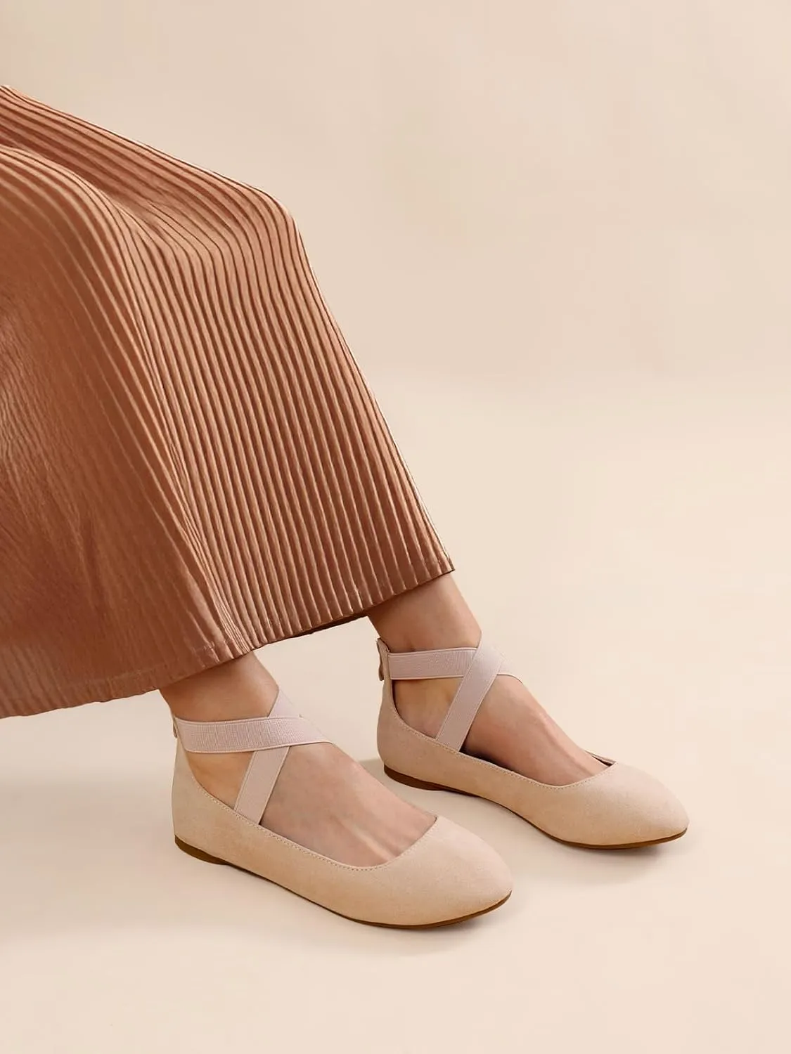 DREAM PAIRS Women's Comfortable Fashion Elastic Ankle Straps Flats Shoes