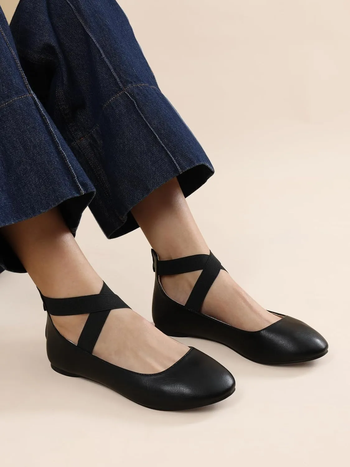 DREAM PAIRS Women's Comfortable Fashion Elastic Ankle Straps Flats Shoes