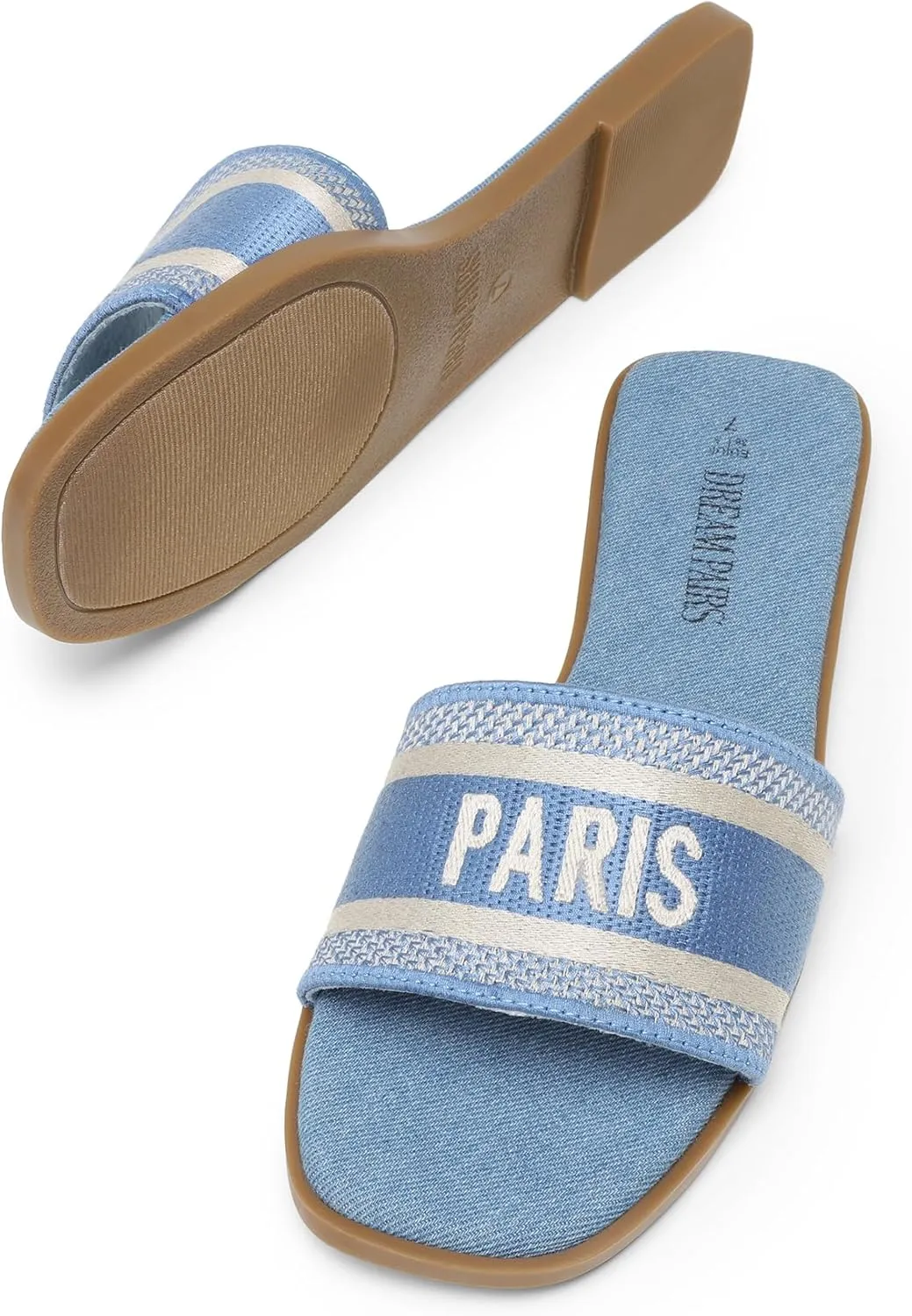 DREAM PAIRS Women's Flat Sandals Slip On Slides Sandals Square Open Toe Jacquard Braided Fashion Slides Casual Beach Slippers for Summer