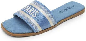 DREAM PAIRS Women's Flat Sandals Slip On Slides Sandals Square Open Toe Jacquard Braided Fashion Slides Casual Beach Slippers for Summer