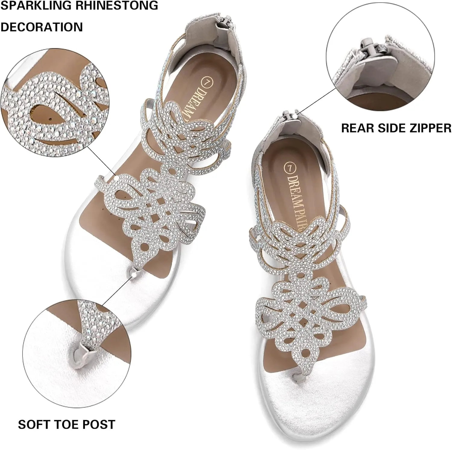 DREAM PAIRS Women's Jewel Rhinestones Design Ankle High Flat Sandals