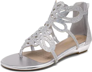DREAM PAIRS Women's Jewel Rhinestones Design Ankle High Flat Sandals