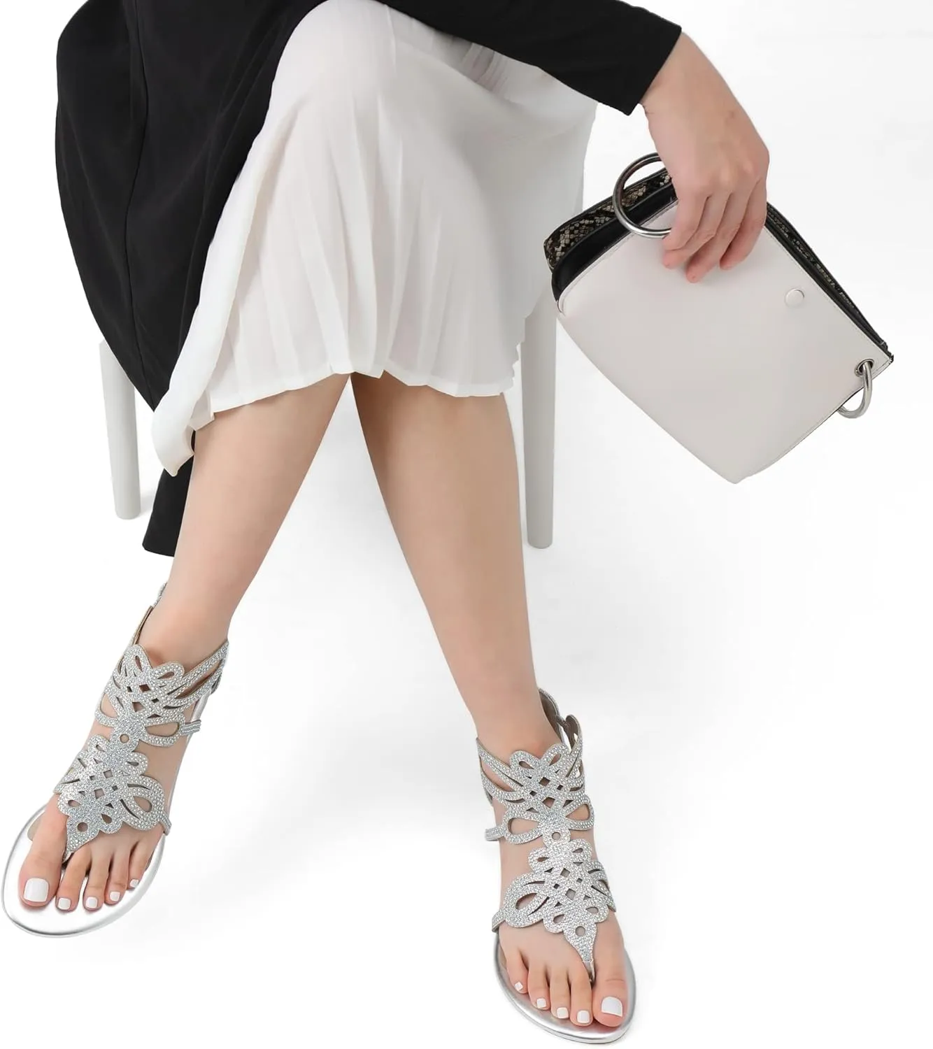 DREAM PAIRS Women's Jewel Rhinestones Design Ankle High Flat Sandals