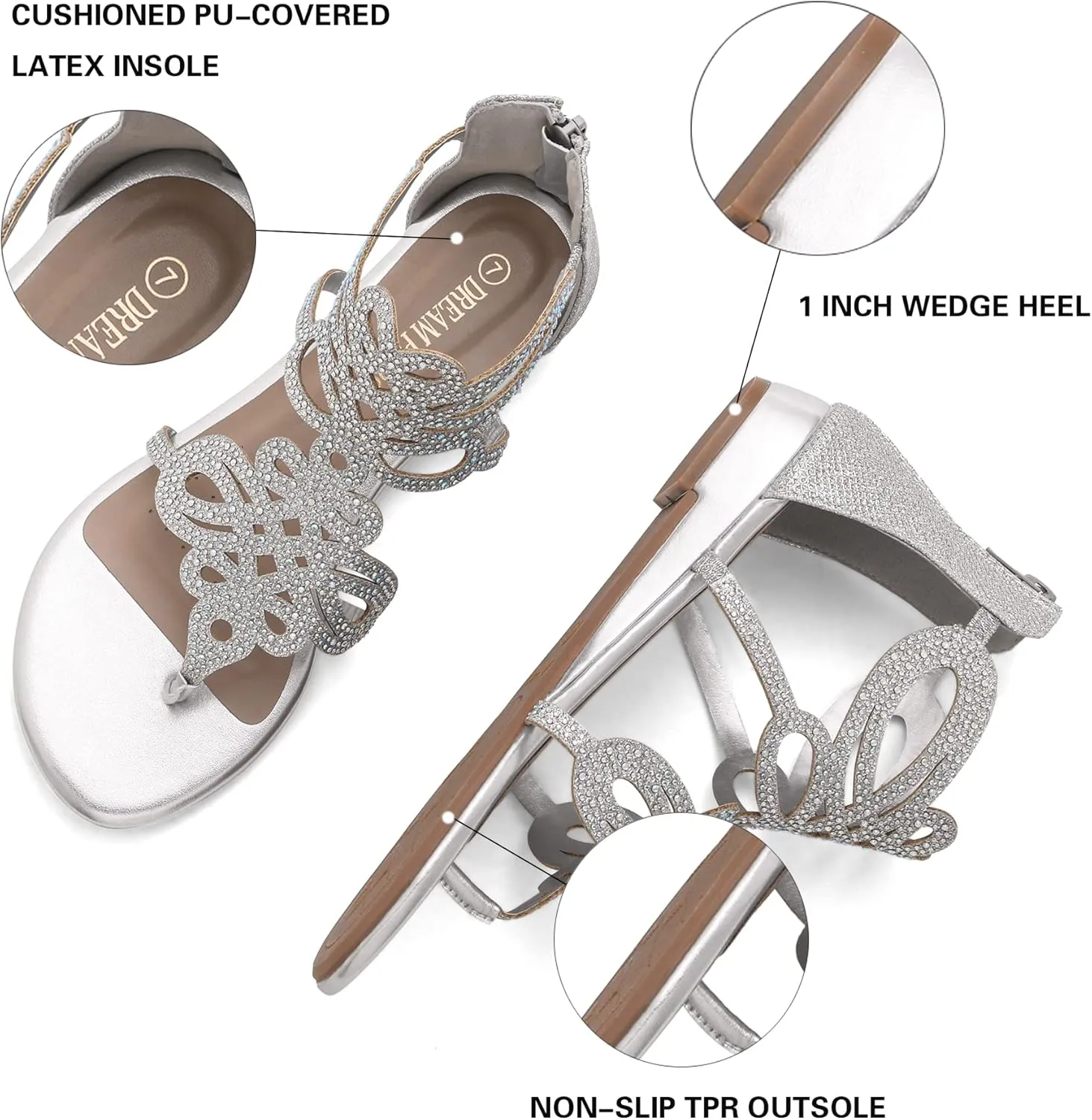 DREAM PAIRS Women's Jewel Rhinestones Design Ankle High Flat Sandals
