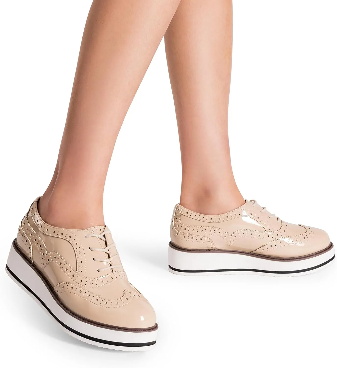 DREAM PAIRS Women's Platform Oxfords Lace-up Wingtips Round Toe Dress Shoes