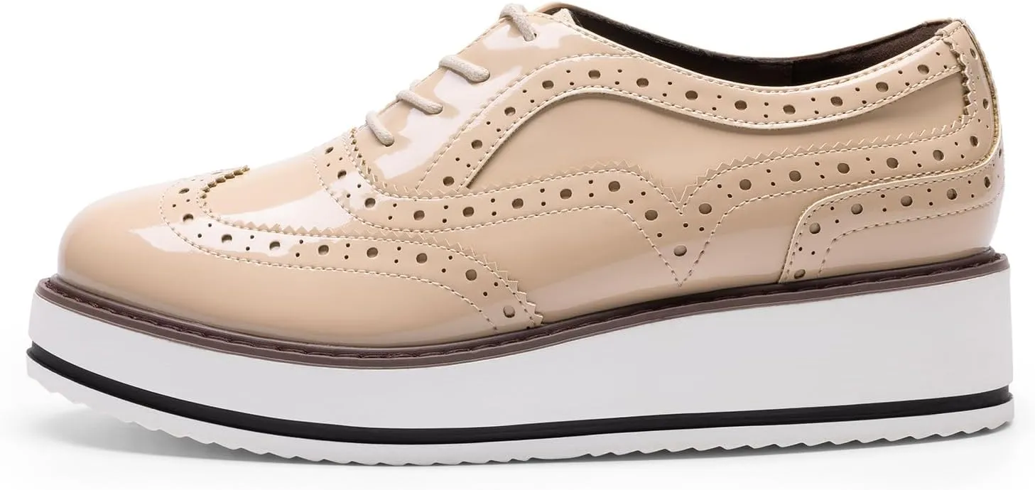 DREAM PAIRS Women's Platform Oxfords Lace-up Wingtips Round Toe Dress Shoes