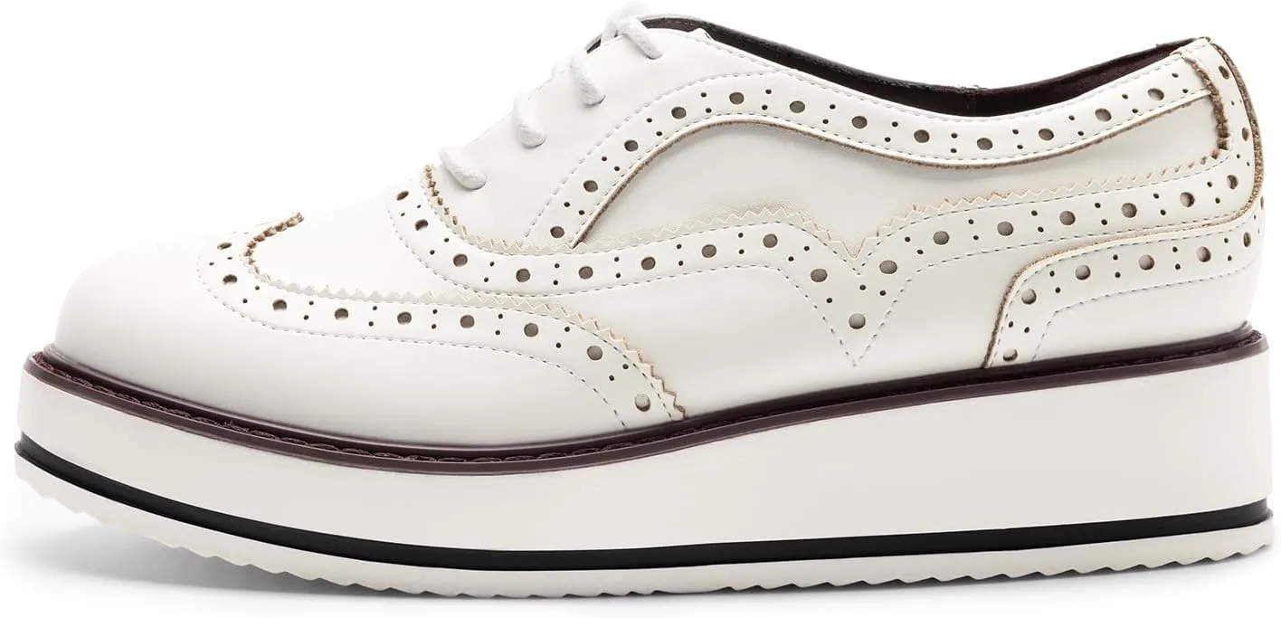 DREAM PAIRS Women's Platform Oxfords Lace-up Wingtips Round Toe Dress Shoes