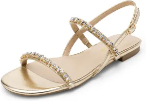 DREAM PAIRS Women's Rhinestone Sandals Open Toe Casual Dressy Sparkly Comfortable Flat Summer Shoes