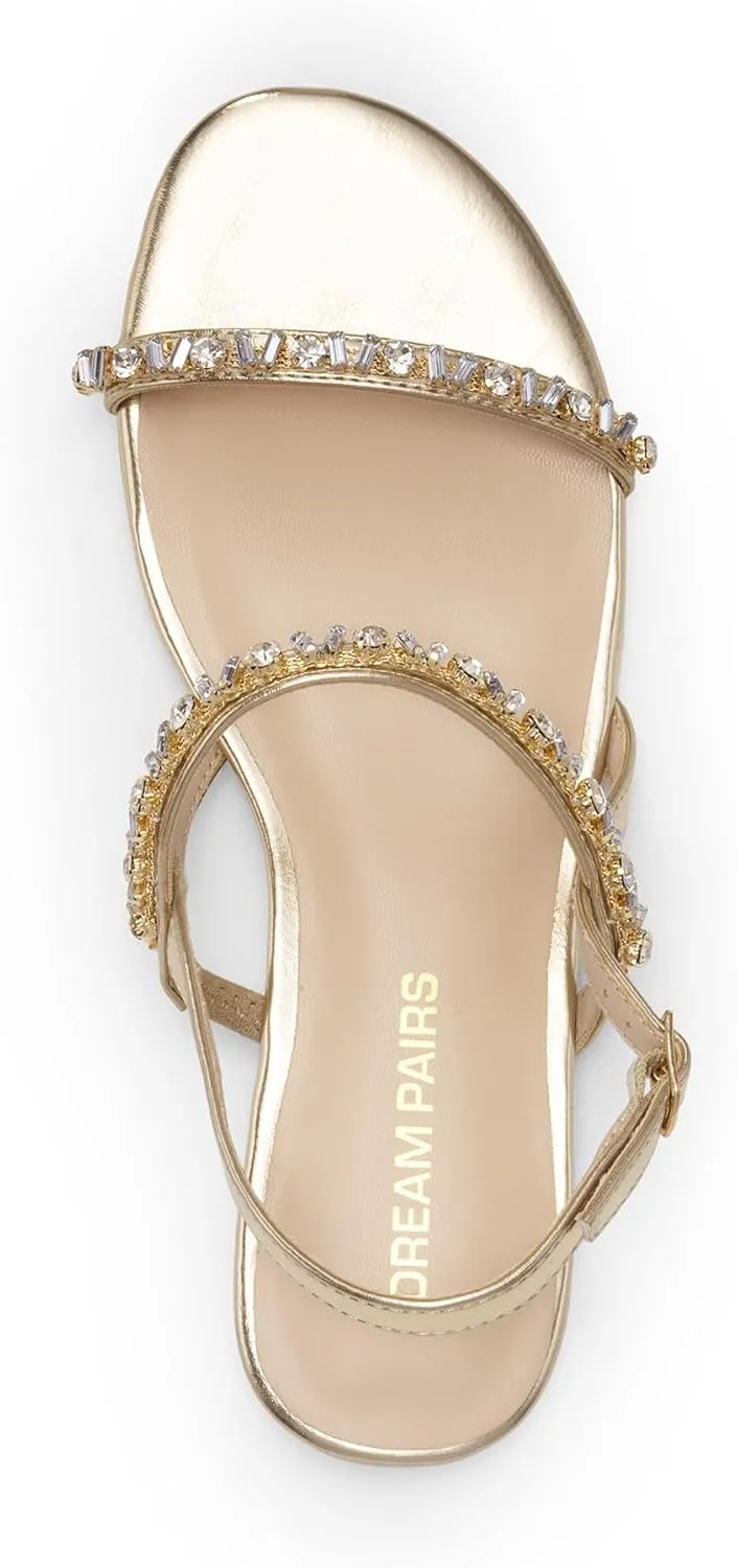DREAM PAIRS Women's Rhinestone Sandals Open Toe Casual Dressy Sparkly Comfortable Flat Summer Shoes
