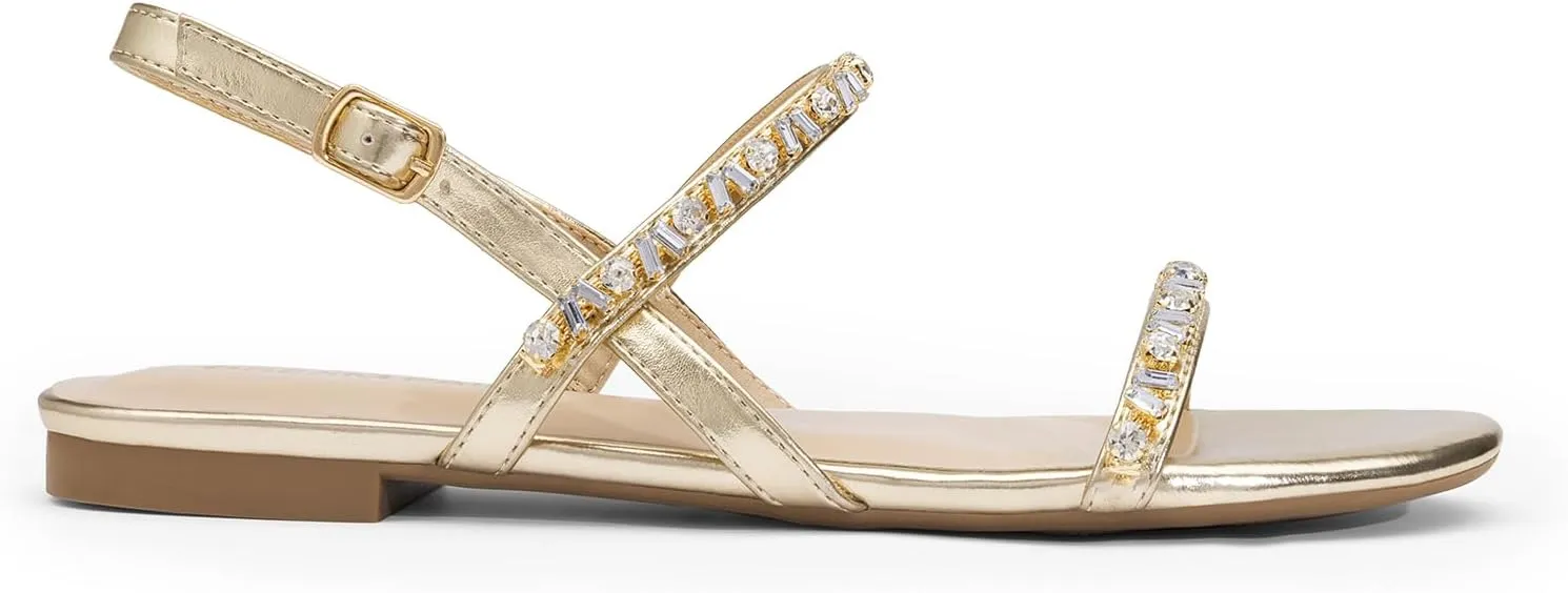 DREAM PAIRS Women's Rhinestone Sandals Open Toe Casual Dressy Sparkly Comfortable Flat Summer Shoes