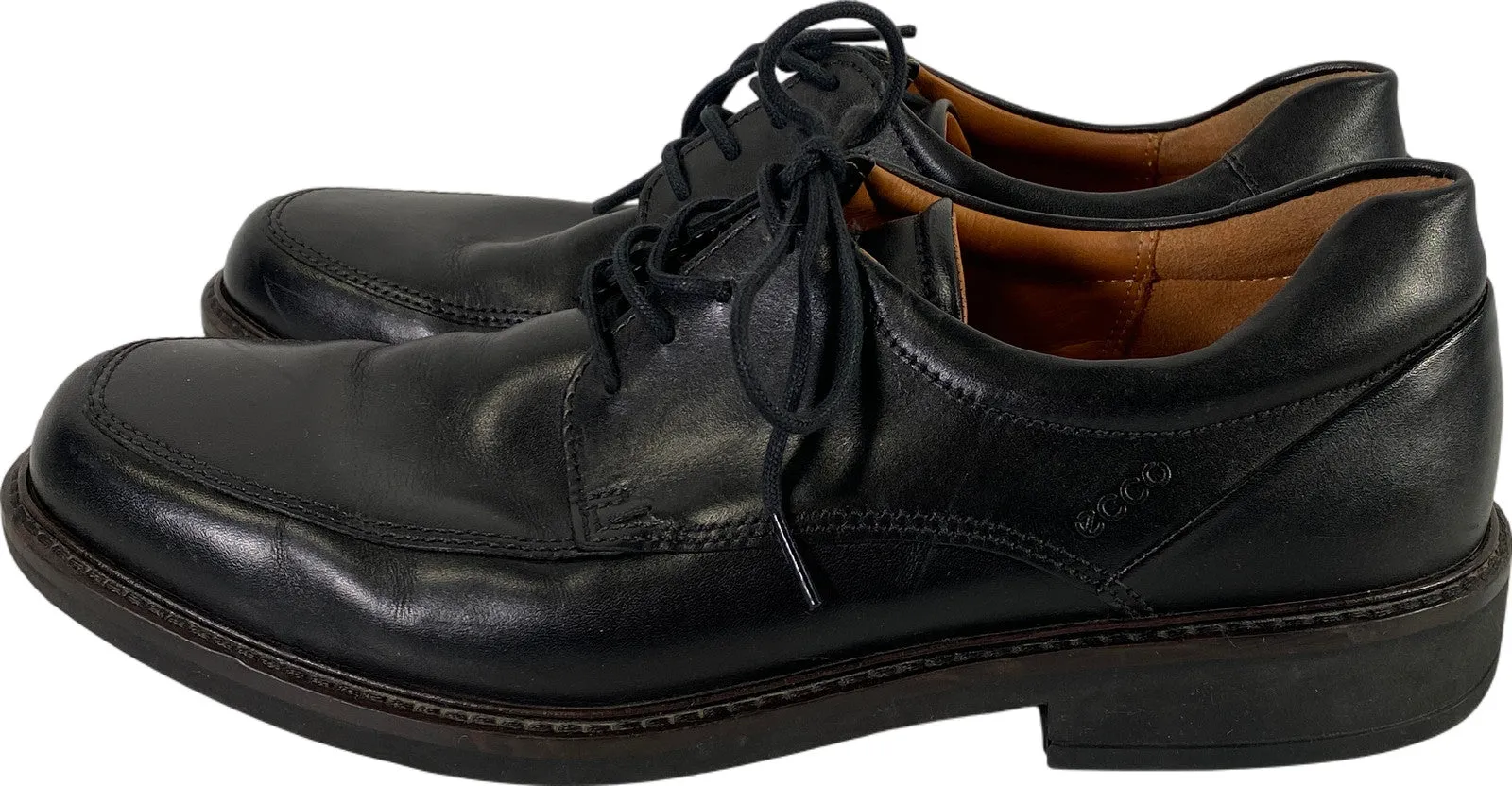 Ecco Men’s Black Leather Holton Apron Toe Lace Up Loafers - 9