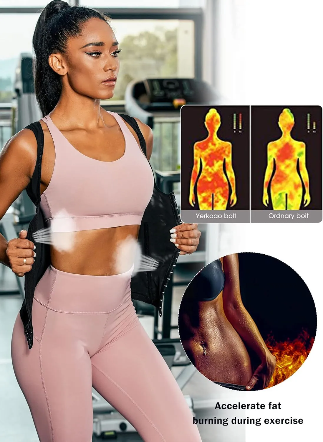 Ekouaer Women's Underbust Corset Waist Trainer Cincher Steel Boned Body Shaper Tummy Fat Burner S-4XL