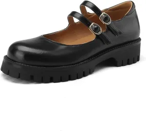 Elbslutt Women's Mary Janes Shoes Cute Round Closed Toe Flats Platform Low Heel Chunky Pumps Oxford Dress Shoes Gothic Ankle Buckle Strap Cosplay Uniform Party School Work Shoes