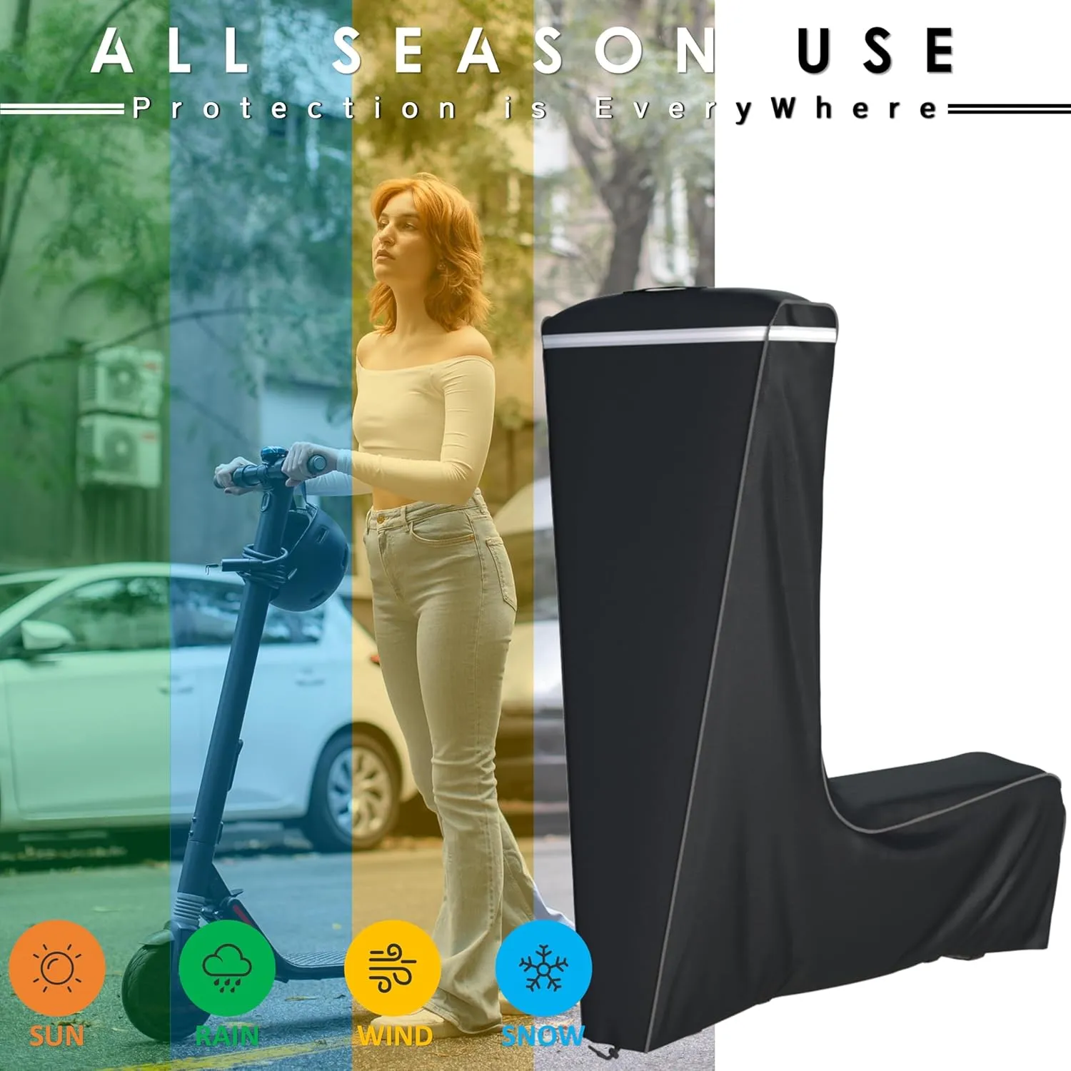 Electric Scooter Cover Rainproof for Outdoor Use - All Weather Protection Anti-UV, Universal Fit Adults Kids E-Scooter Accessories, with Dustproof Bag, 61x30x53 Inch