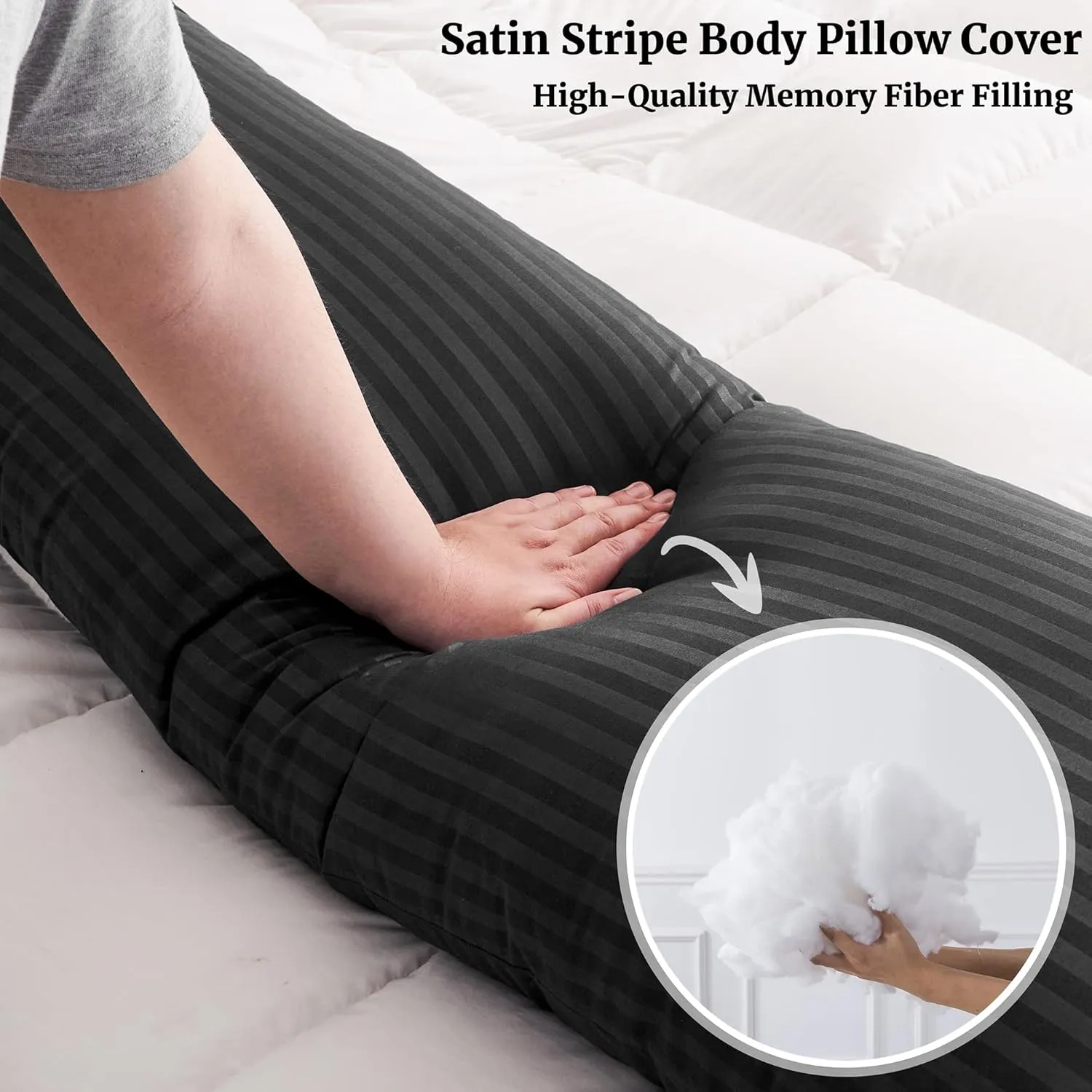 ELNIDO QUEEN Body Pillow for Adults-with Black Stripe Cover, Full Body Pillow Insert for Side Sleeper, Long Bed Pillow for Sleeping(20 x 54 Inch)