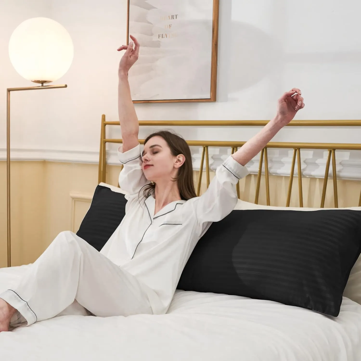 ELNIDO QUEEN Body Pillow for Adults-with Black Stripe Cover, Full Body Pillow Insert for Side Sleeper, Long Bed Pillow for Sleeping(20 x 54 Inch)