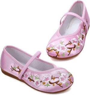 Encanto Costume Shoes Mary-Jane Flats Shoes Round Toe Low Wedge Ballet Flats Floral Embroidery Shoes for Girls Halloween Cosplay Dress Up